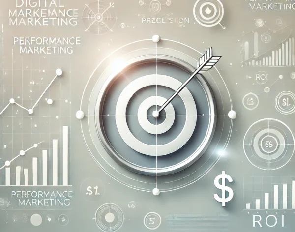 DALL·E 2024-12-17 18.35.20 - A clean and modern digital marketing concept with light pastel colors, depicting performance marketing. The image includes abstract icons like a targe